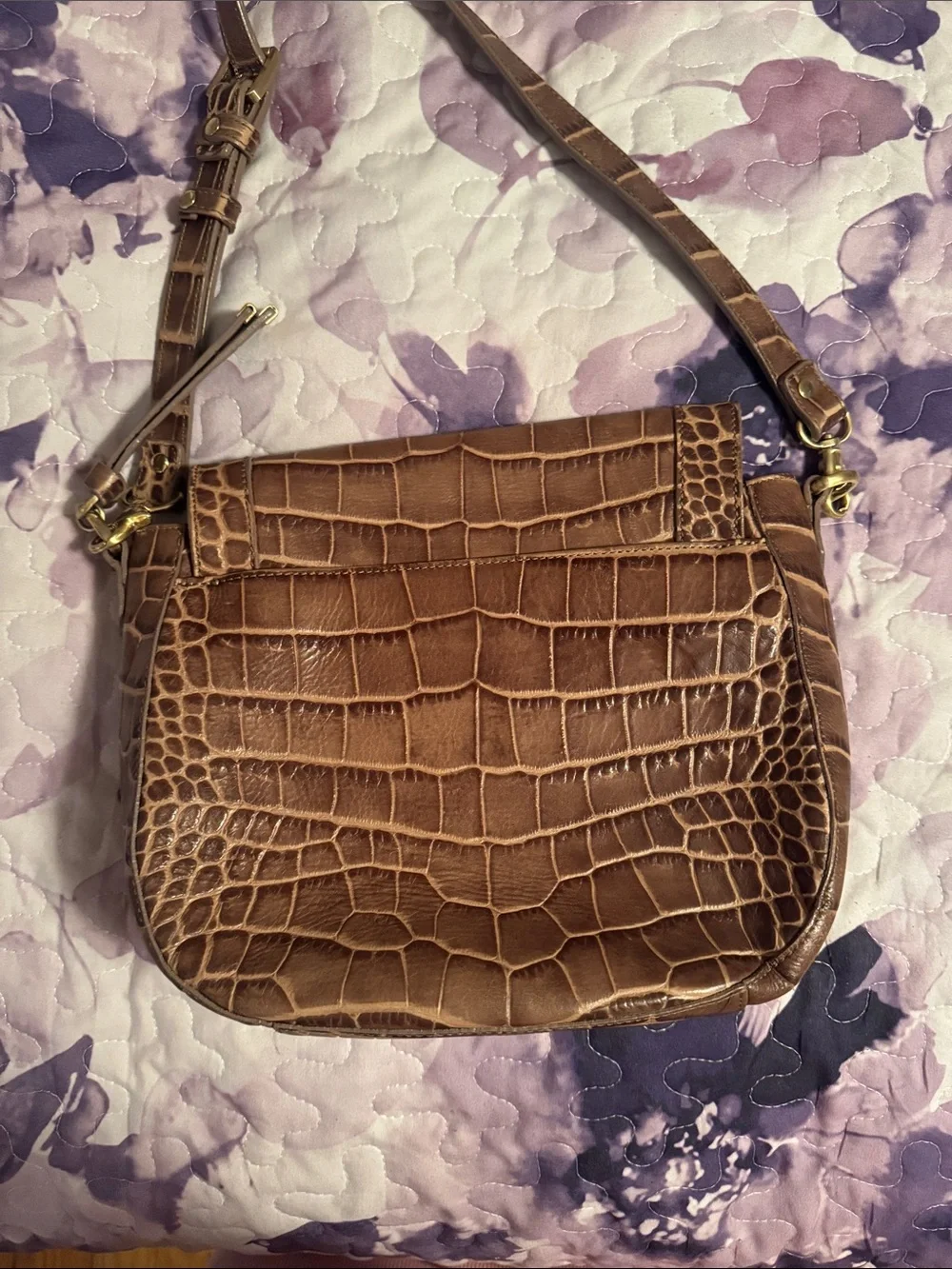 Brahmin Brown Croc-Embossed Saddle Crossbody